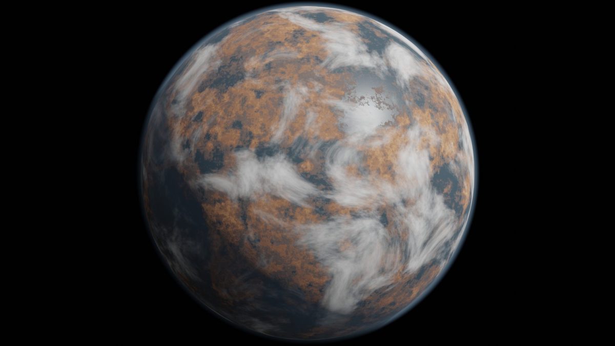 Exoplanet vor dunklem Hintergrund.