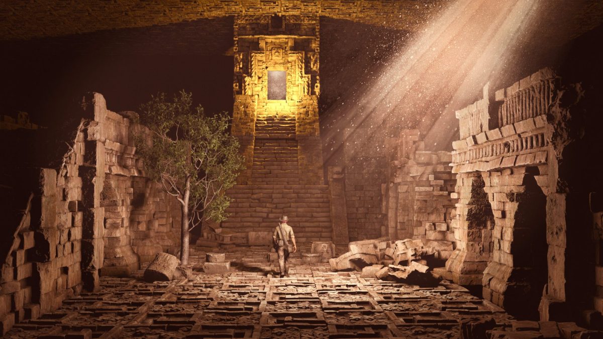 Mann geht durch einen Tunnel auf der Suche nach einem archäologischen Fund.