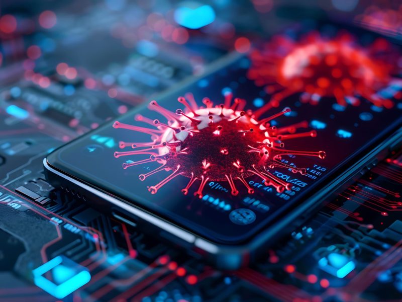 KI-Bild: Virus auf einem Handy.