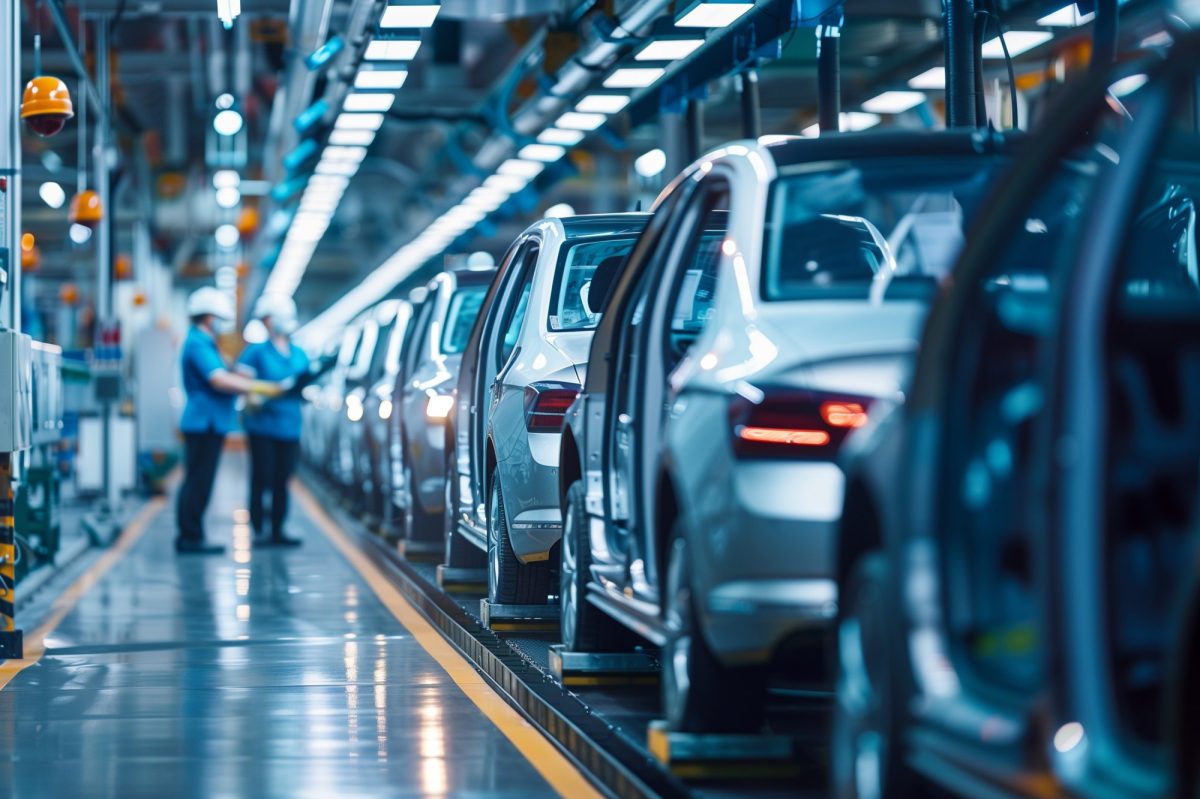 KI-generiertes Bild von einer FertigungsstraÃŸe in einem Autowerk.