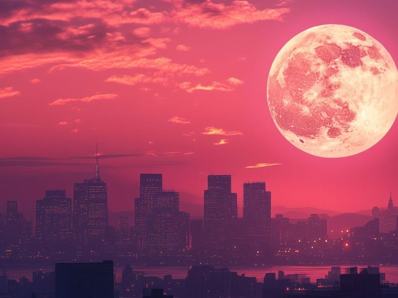 Der Mond strahlt über der Stadt