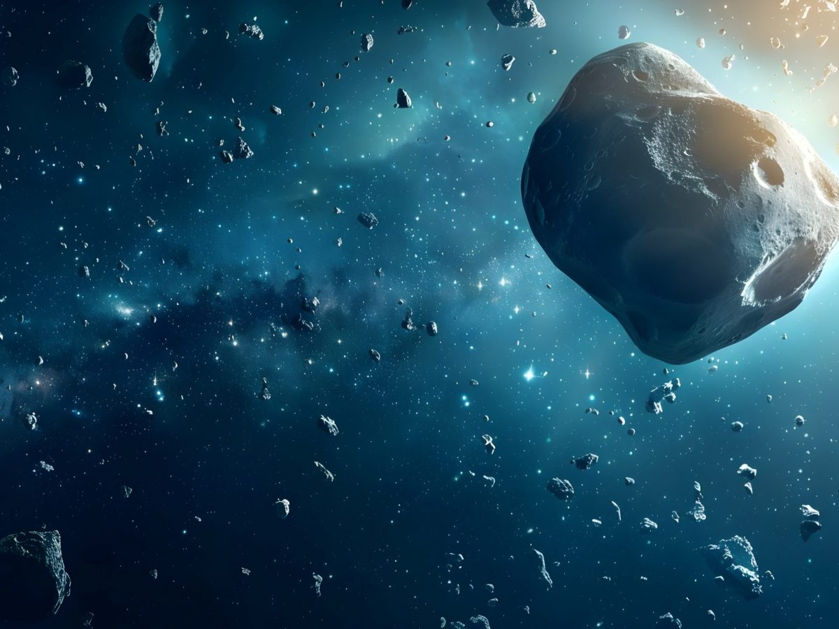 KI-generiertes Bild eines Asteroiden im Weltall.