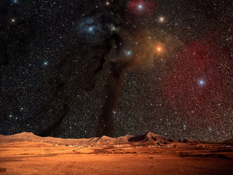 Ansicht des Mars mit dem Sternenhimmel im Hintergrund.