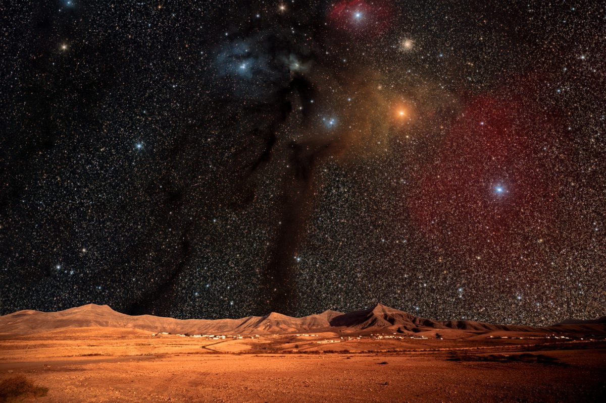Ansicht des Mars mit dem Sternenhimmel im Hintergrund.
