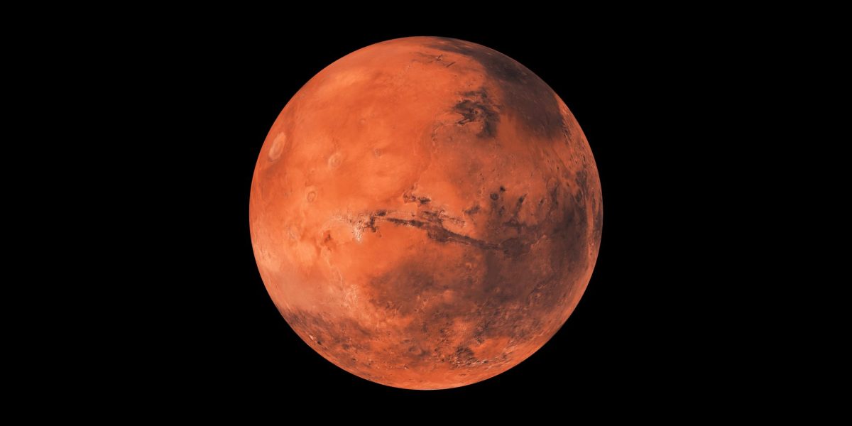 Ansicht des Mars vor dunklem Hintergrund