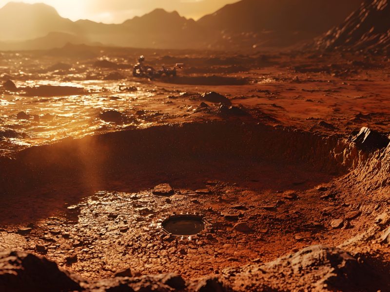 KI-generiertes Bild einer Mars-Landschaft mit mehreren Kratern.