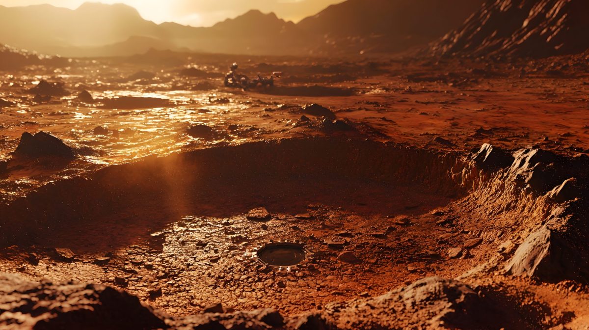 KI-generiertes Bild einer Mars-Landschaft mit mehreren Kratern.