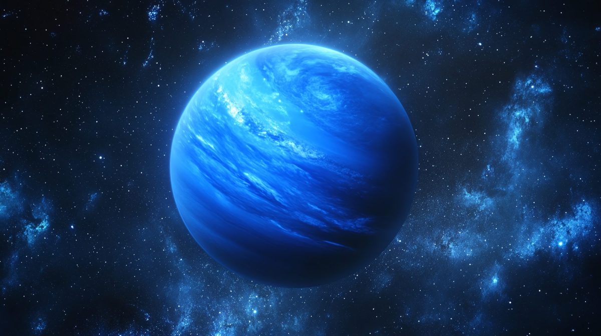 KI-generiertes Bild von Neptun im Weltall.