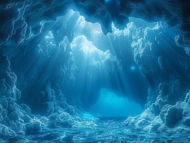 KI-generiertes Bild einer Höhle unter Wasser und Eis