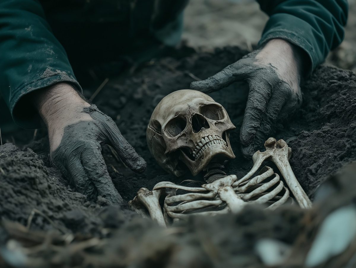 KI-Symbolbild, auf dem ein Skelett als archäologischer Fund zu sehen ist.
