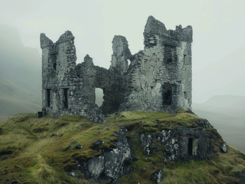KI-generiertes Bild einer mittelalterlichen Festung auf einem Hügel