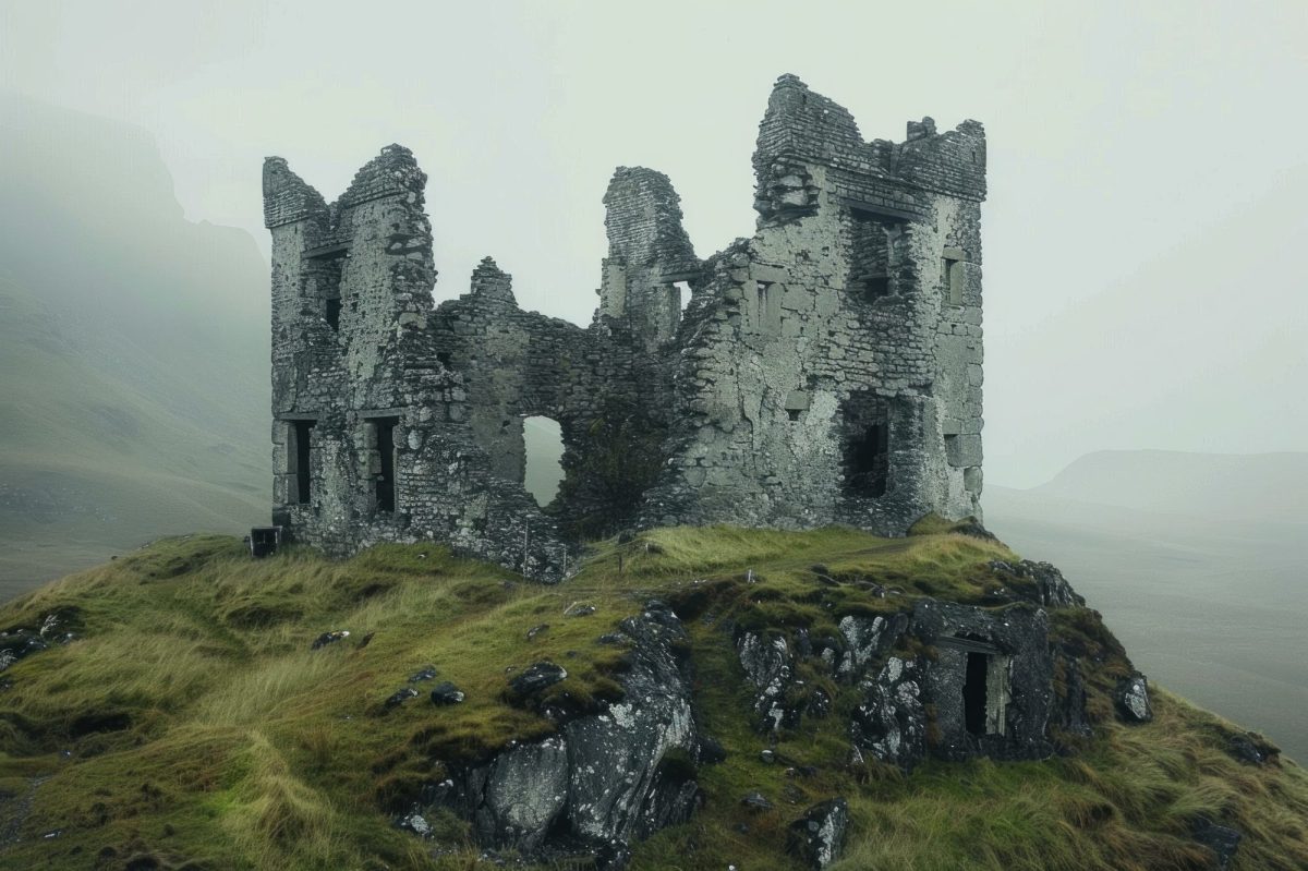 KI-generiertes Bild einer mittelalterlichen Festung auf einem Hügel