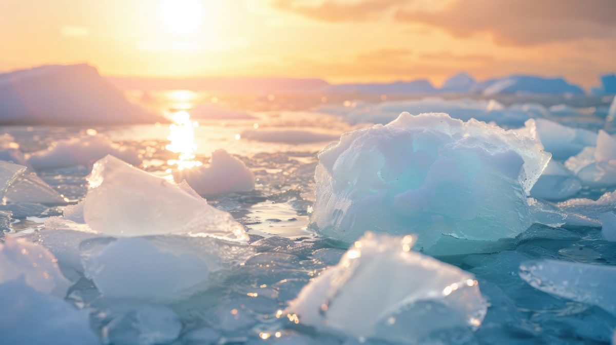 KI-generiertes Bild von schmelzendem Arktis-Eis im Wasser.