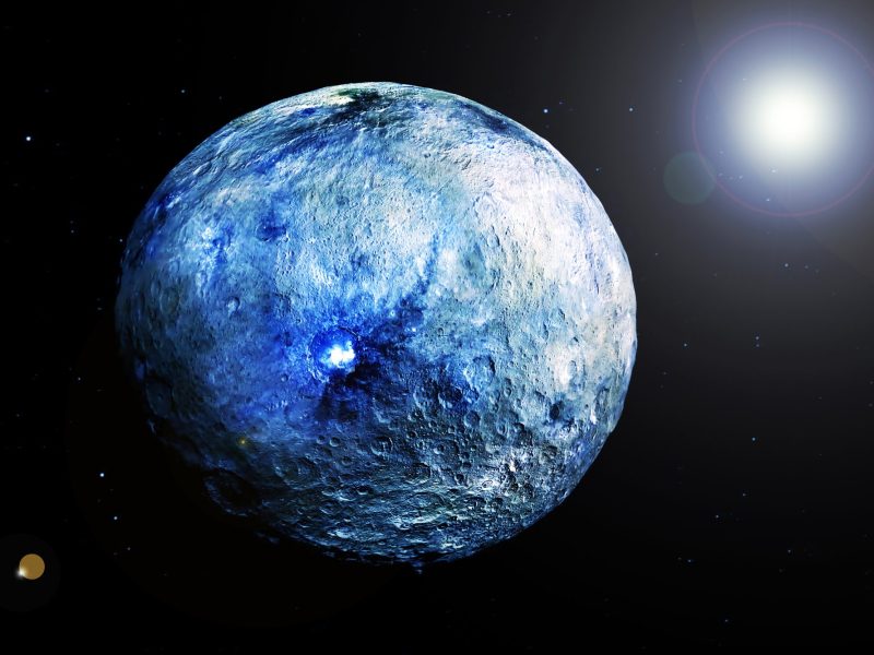 Computergeneriertes Bild vom Zwergplaneten Ceres im Weltall.
