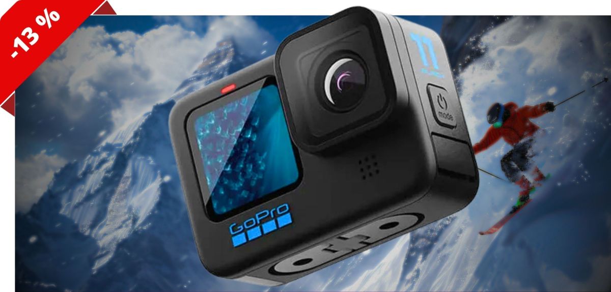 GoPro HERO11 Black vor einem Skigebiet