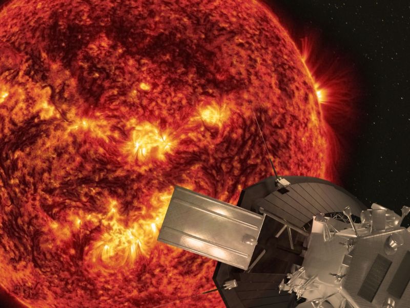 Illustration der Parker Solar Probe vor der Sonne