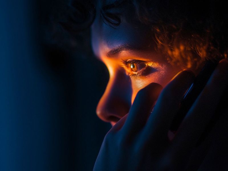 Person mit verzweifeltem Blick hält sich ein Smartphone ans Ohr