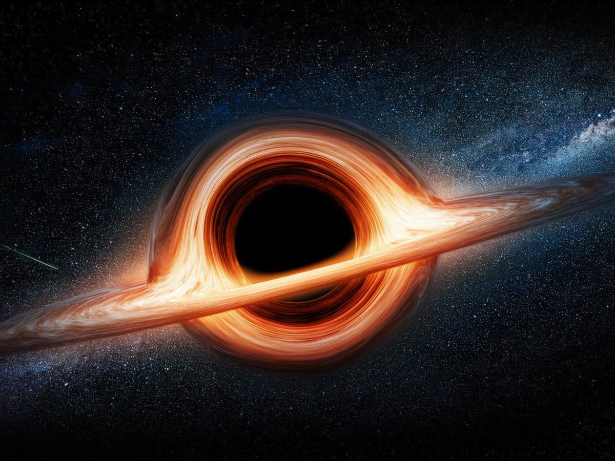 KI-Render von einem schwarzen Loch im leeren Raum.