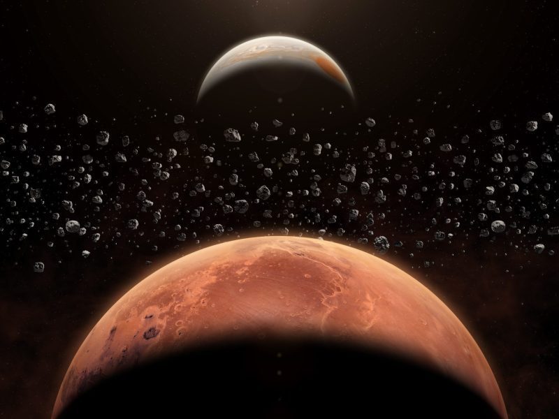 KI-generiertes Bild des Asteroidengürtels zwischen Mars und Jupiter.