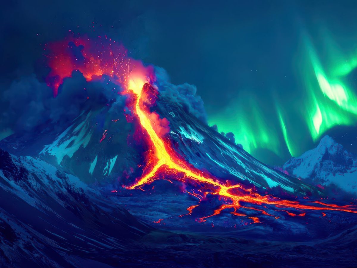 Vulkanausbruch in der Antarktis. (KI-Bild)