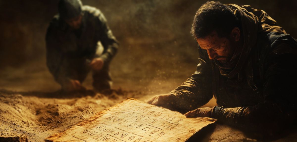 Männer arbeiten an einem archäologischen Fund (KI-generiertes Bild)