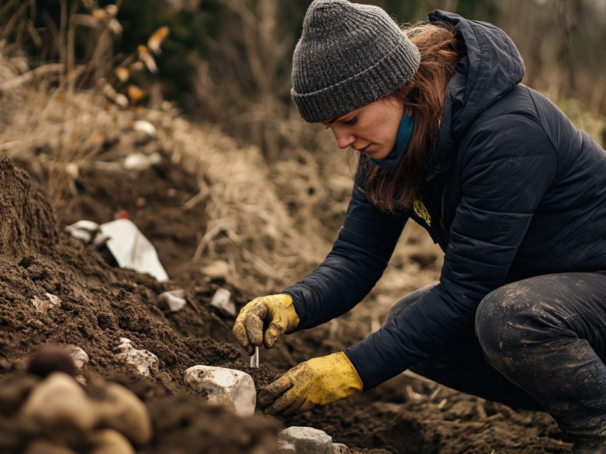 Frau arbeitet an einem archäologischen Fund (KI-generiert).