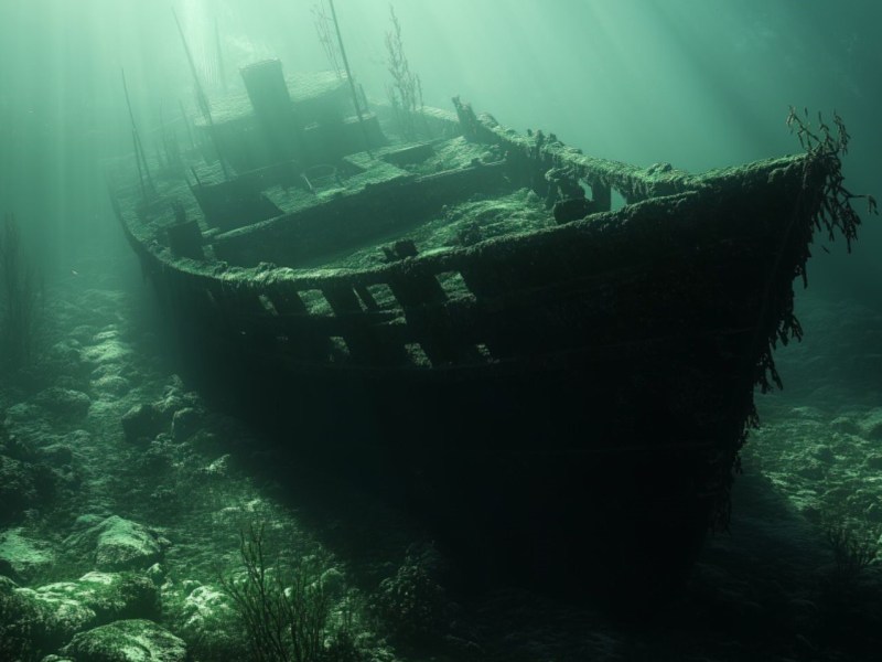 Altes Schiffswrack als archäologischer Fund.