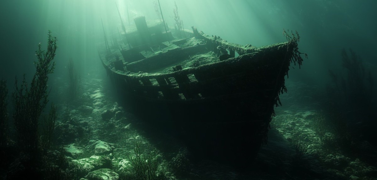 Altes Schiffswrack als archäologischer Fund.
