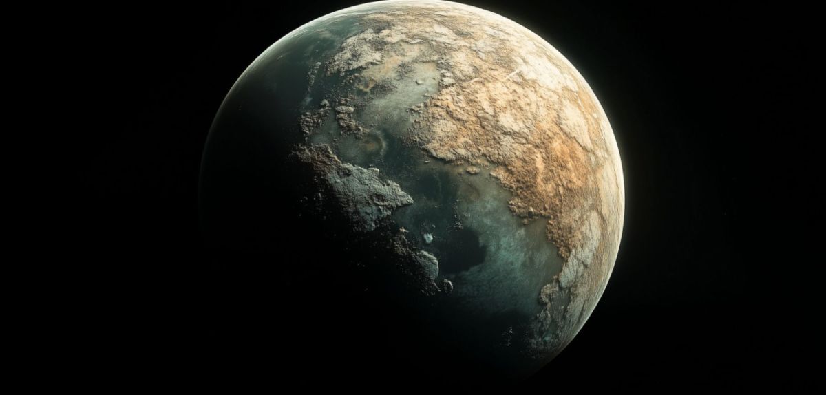 KI-Render eines Planeten, auf dem außerirdisches Leben möglich sein könnte (KI-generiertes Bild).