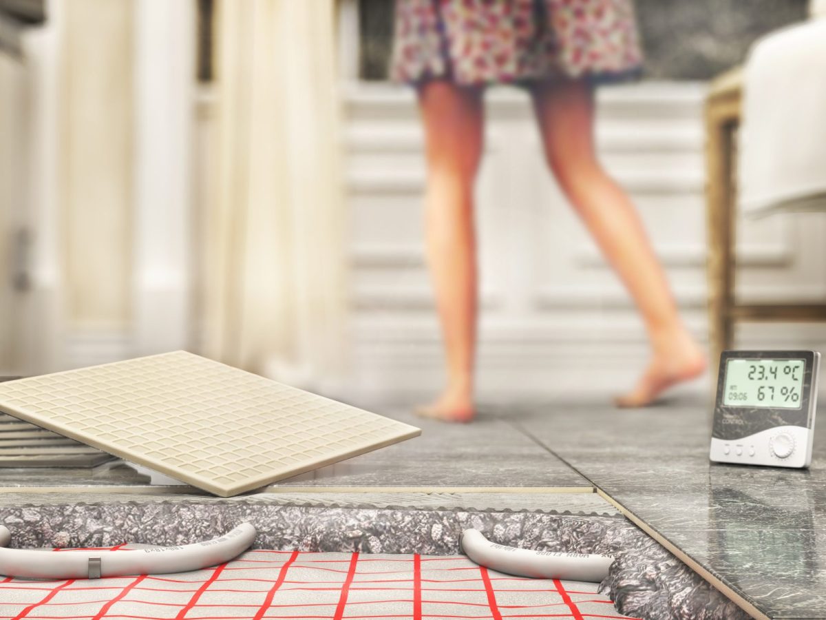 Ansicht der Steuerung einer Fußbodenheizung (3D-Render).