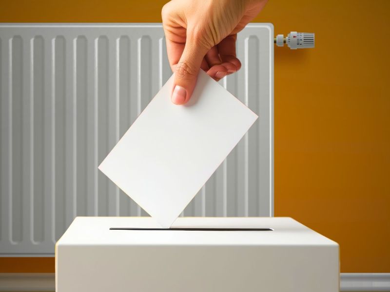 Person wirft einen Stimmzettel in eine Wahlurne