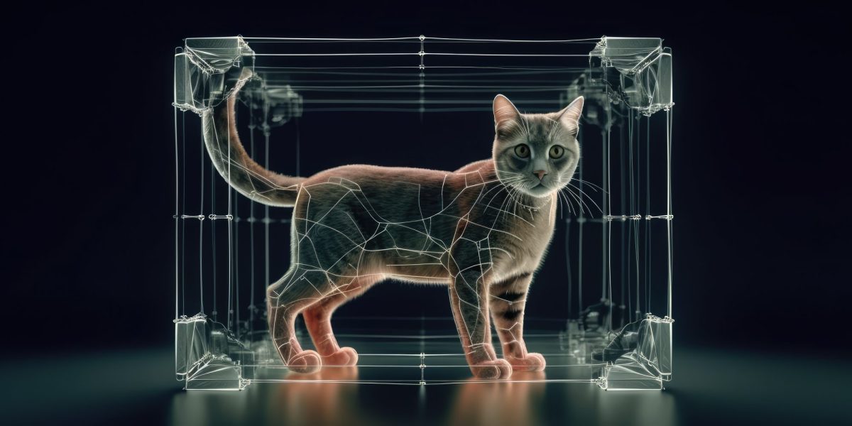 Schrödingers Katze, wichtiges Gleichnis der Physik, von vorn zu sehen.