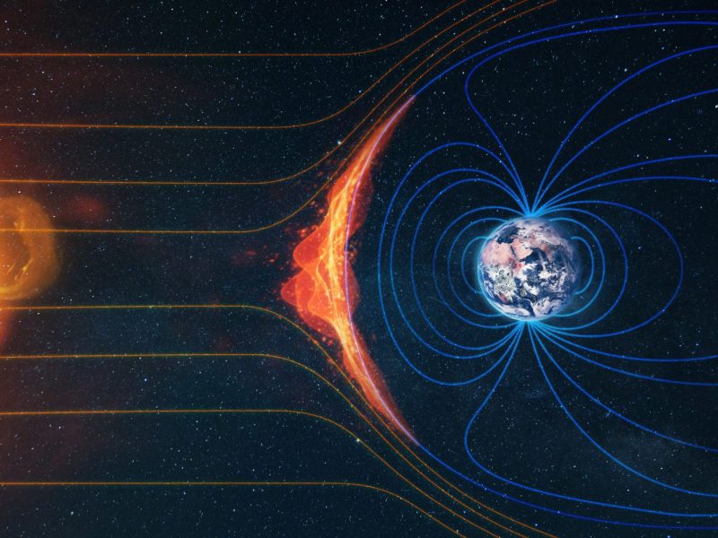 Sonnenwinde treffen auf die Erde. (Computergestützte Grafik)