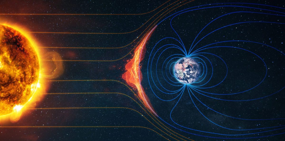 Sonnenwinde treffen auf die Erde. (Computergestützte Grafik)