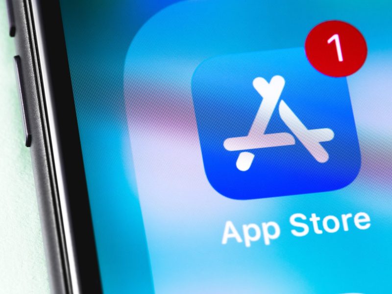 Icon des Apple-App-Stores. Eine rote Eins markiert eine Neuigkeit.