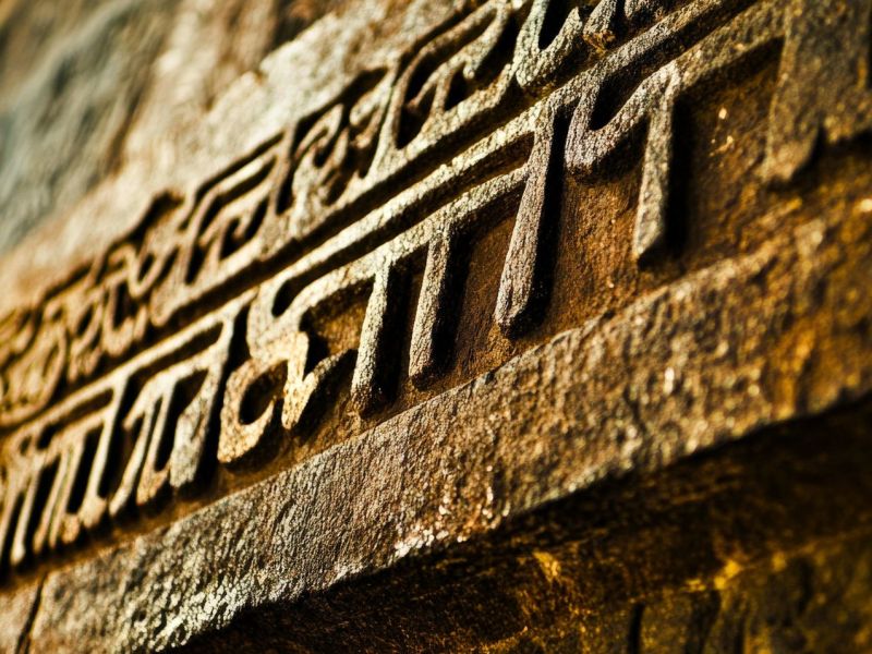 Tamil: Alte Schrift an den Wänden des Brihadisvara-Tempels in Thanjavur eingemeißelt