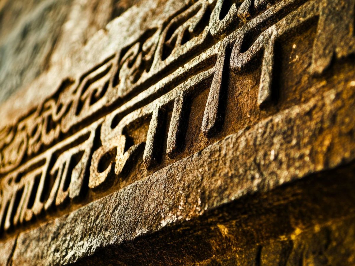 Tamil: Alte Schrift an den Wänden des Brihadisvara-Tempels in Thanjavur eingemeißelt