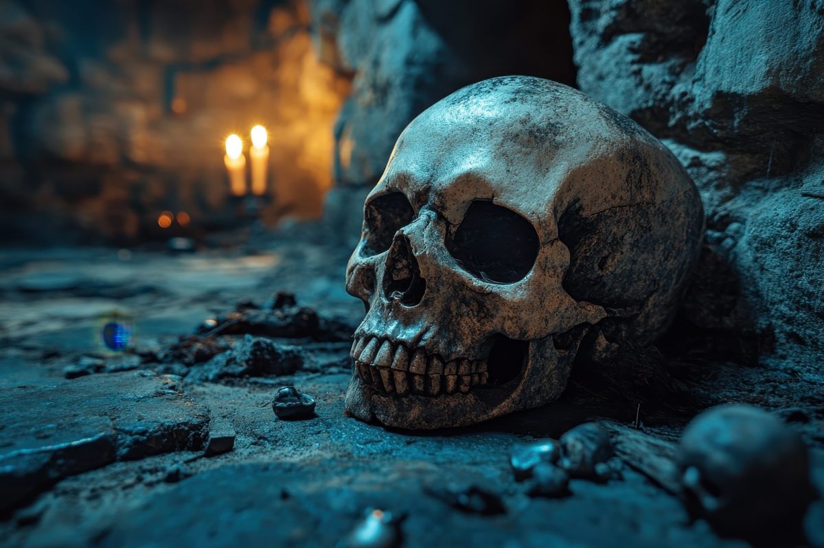 KI-generiertes Bild eines Totenkopfs in einer HÃ¶hle.
