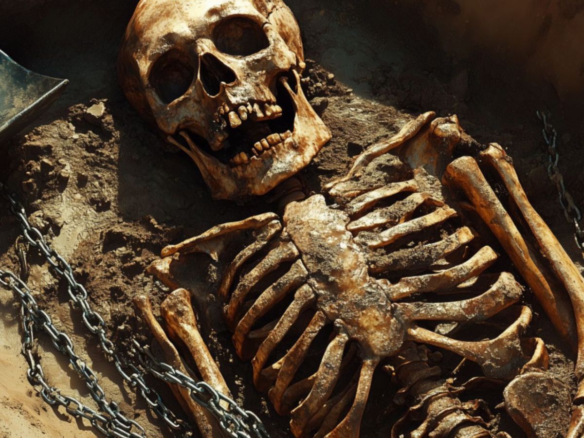 Skelett als archäologischer Fund (KI-generiertes Bild).