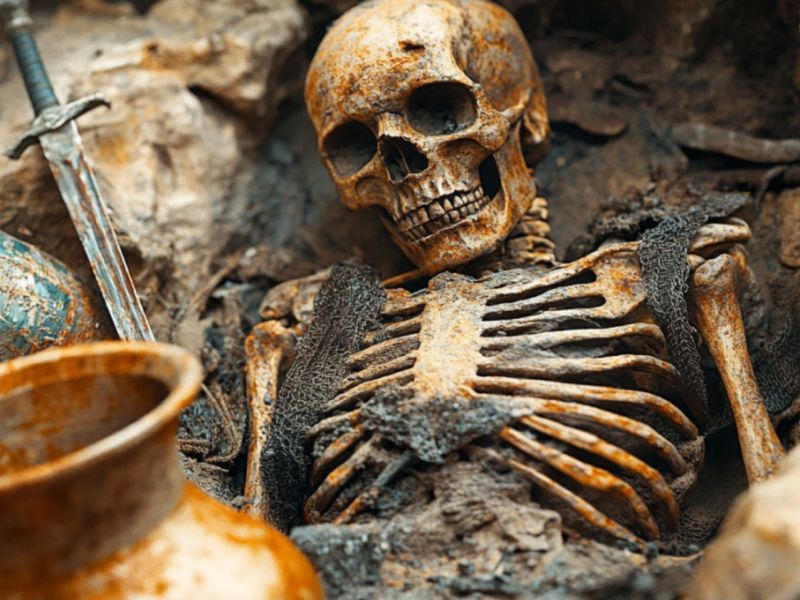 Skelett als archäologischer Fund (KI-generiertes Bild).