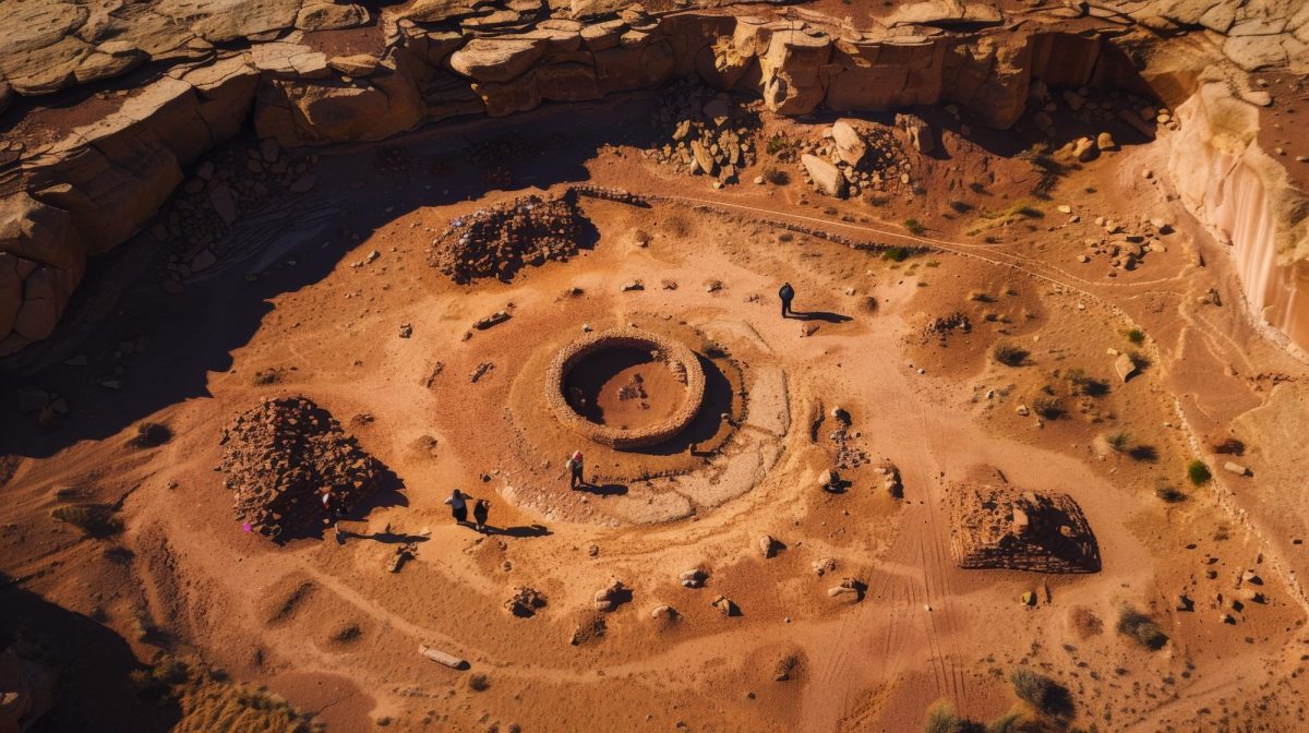 KI-generiertes Bild von Ruinen in der Prärie von New Mexico.