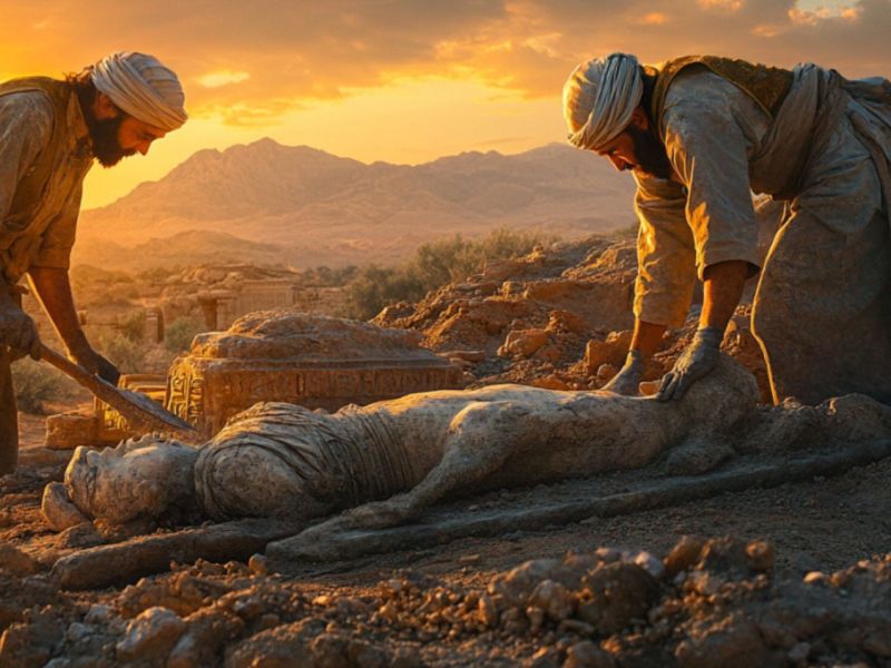 Männer graben an einem archäologischen Fund (KI-generiertes Bild).