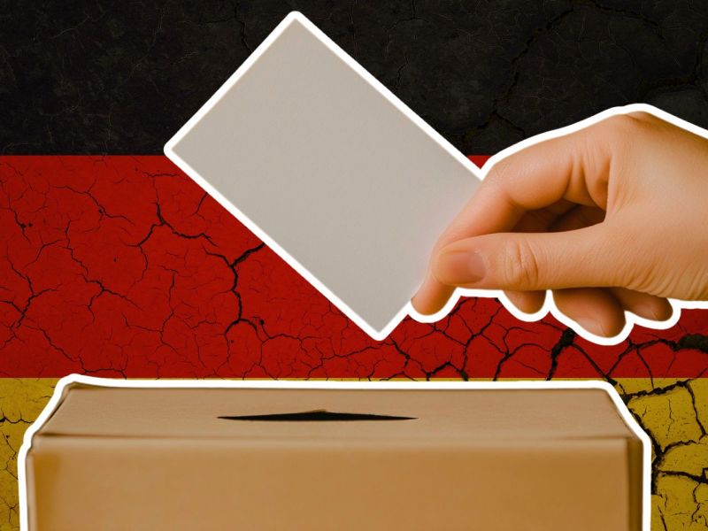 Person wirft Stimmzettel in eine Wahlurne