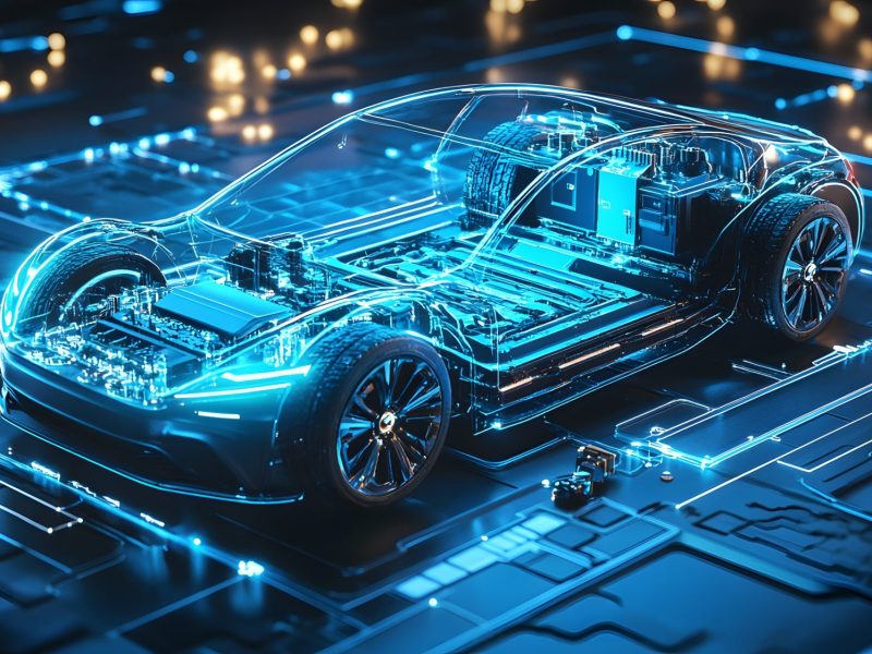 KI-generierte Illustration des Inneren eines Elektroautos.