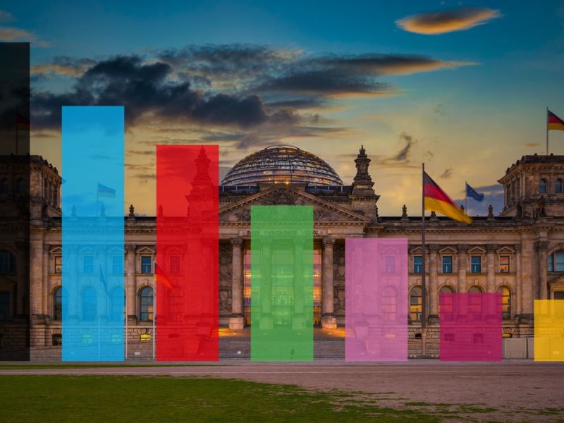 Visualisierung der Wahlergebnisse vor dem Reichstag.