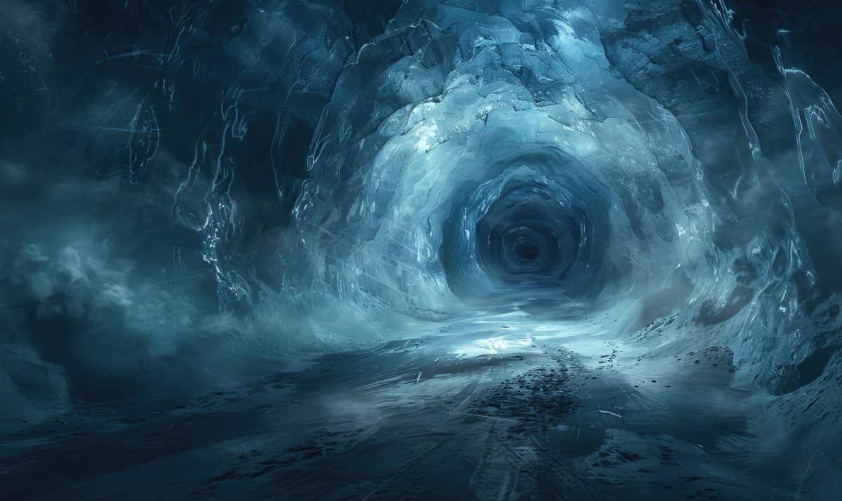 KI-generiertes Bild einer Höhle im Eis.