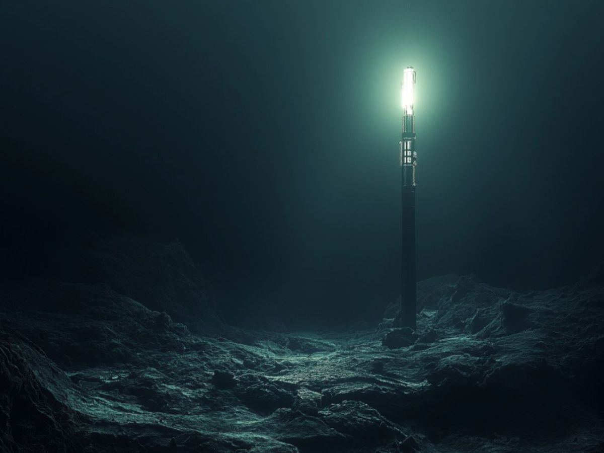 Ansicht eines Physik-Partikels unter Wasser (KI-generiertes Bild).