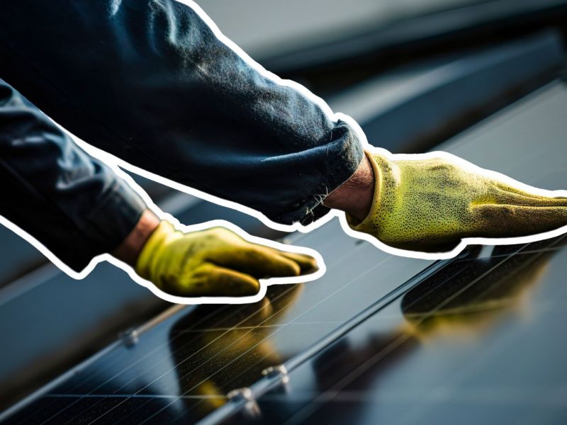 Person montiert eine Solaranlage