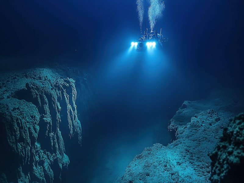 KI-generiertes Bild eines Forschungs-U-Bootes in einem Unterwassergraben.