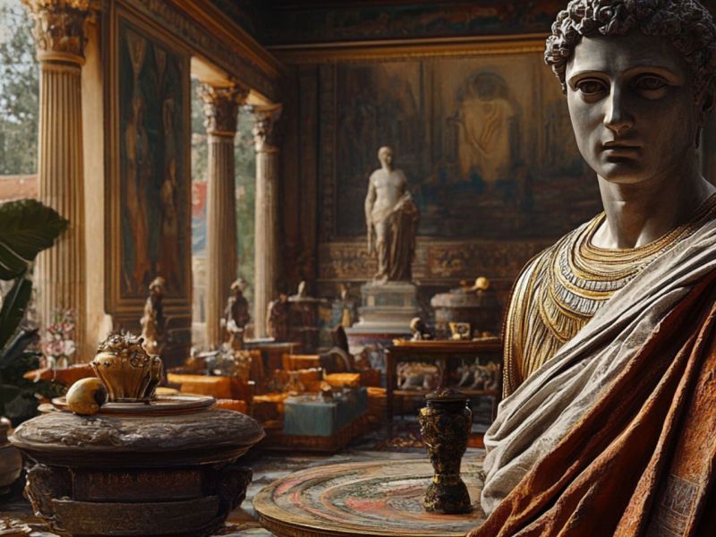 Statue in rÃ¶mischem Haus als archÃ¤ologischer Fund (KI-generiertes Bild)